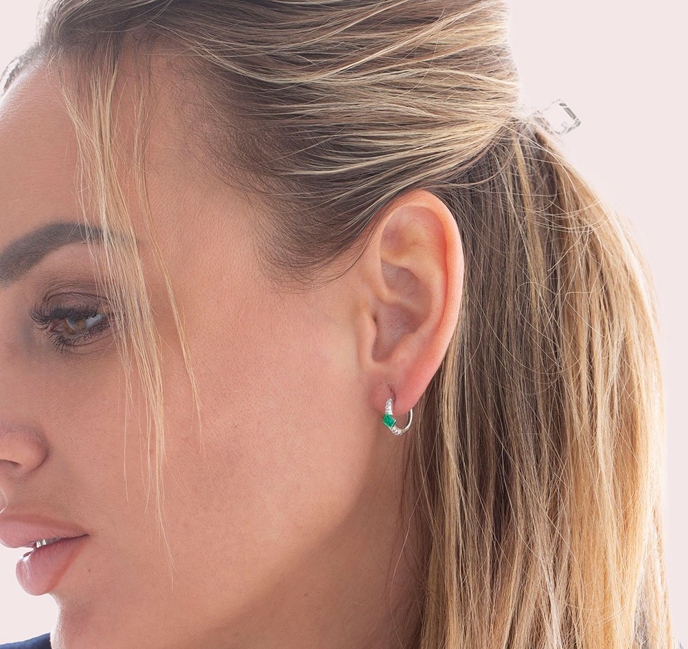 Boucles d'oreilles Diana Argent Emeraude